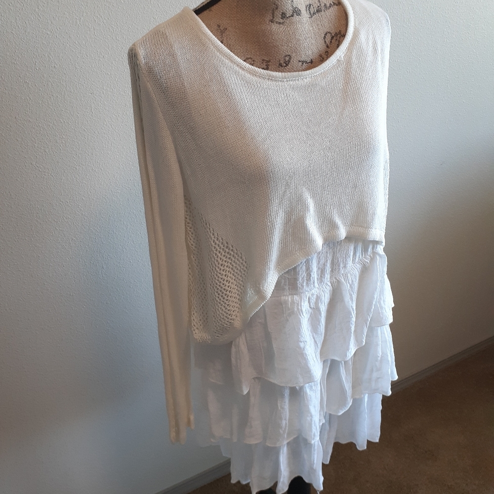 Lara Fashion Stretch Large white long sleeve Dress